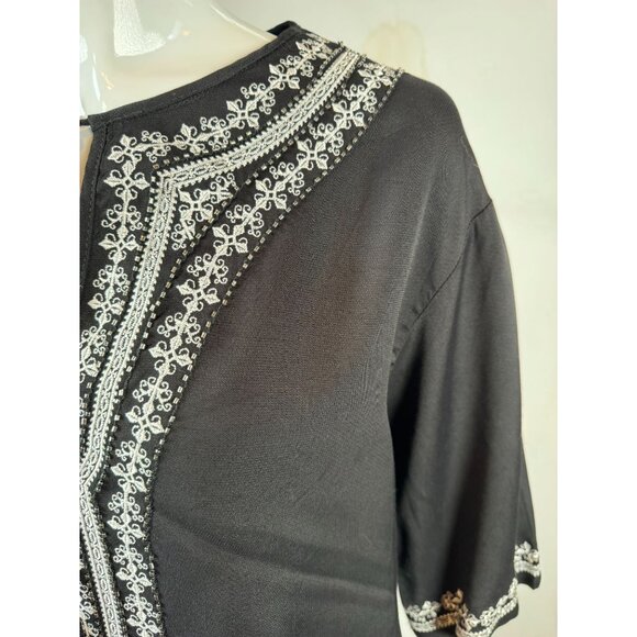 Sugar + Lips Black Embroidered Boho Top With Tassel Detail Large Rayon - Picture 9 of 16